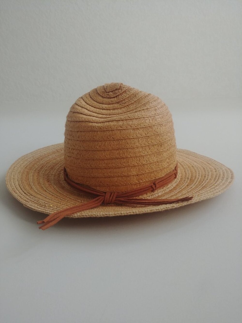 Steve Madden One Size straw paper hat tan brown leather trim